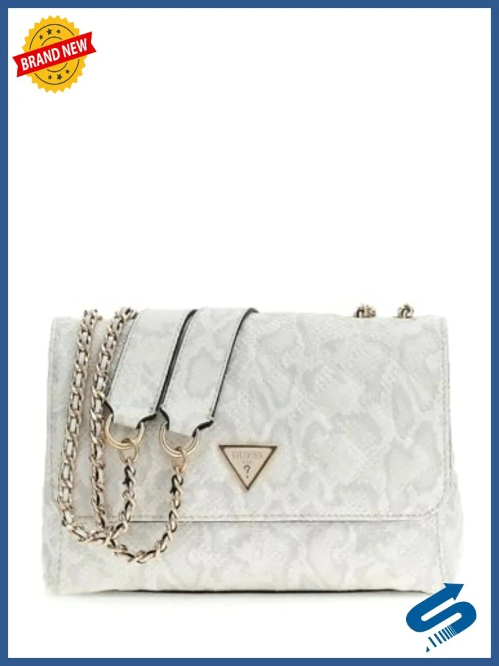 GUESS Crossbody Bag Convertible Woven Chain Strap Quilted Satchel
